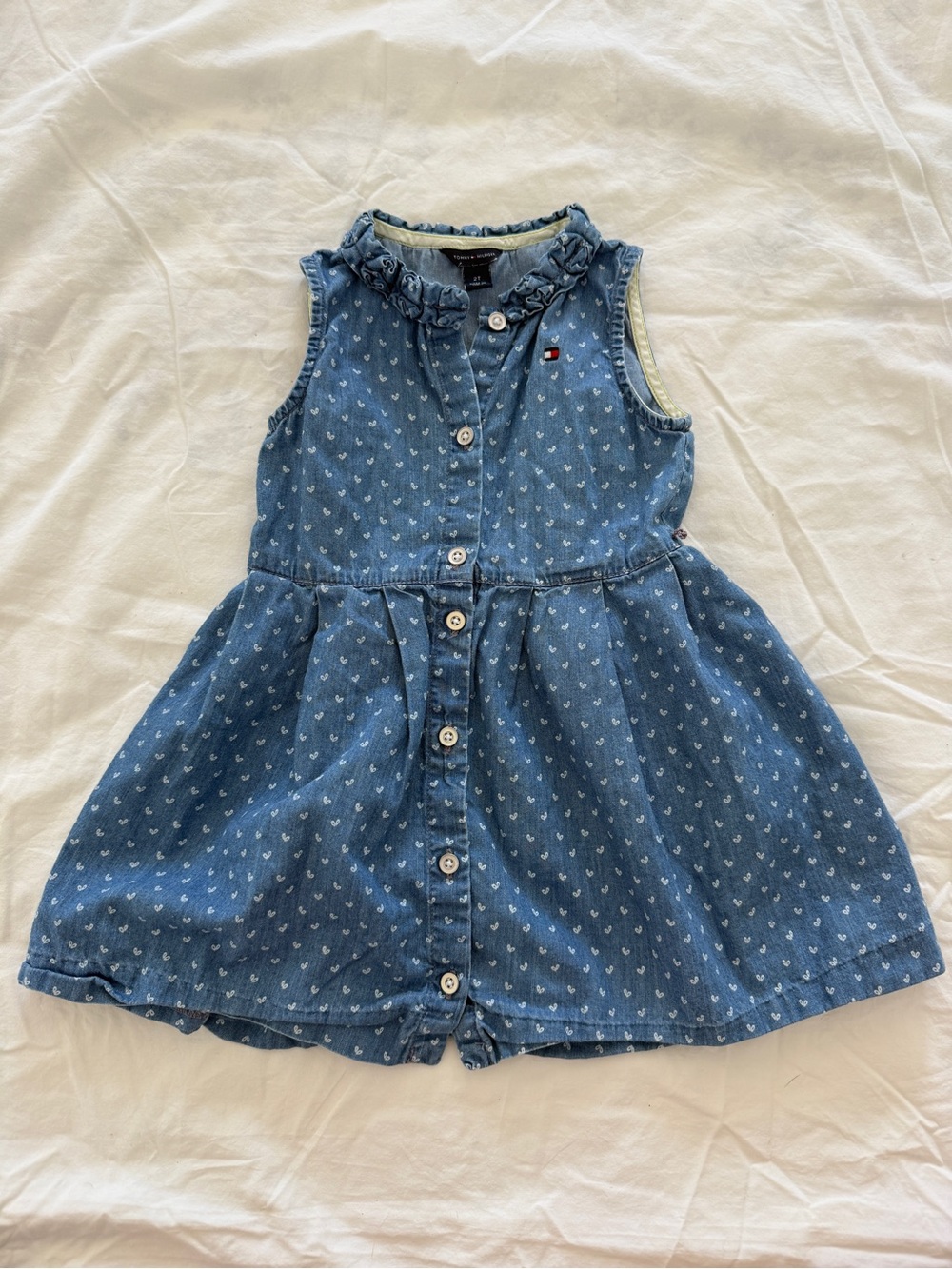 Tommy Hilfiger Girls' Blue Denim Heart Print Dress